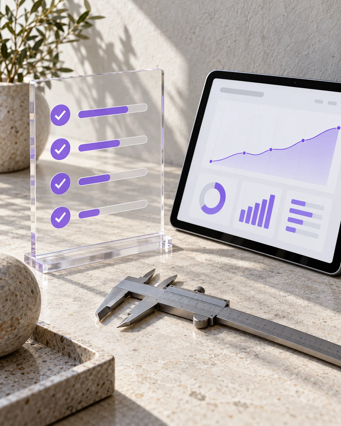 Conceptual website diagnostic tools with a checklist and performance chart